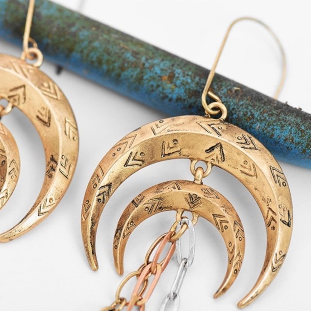 Crescent Moon Dangle Earrings - Picture 2 of 4